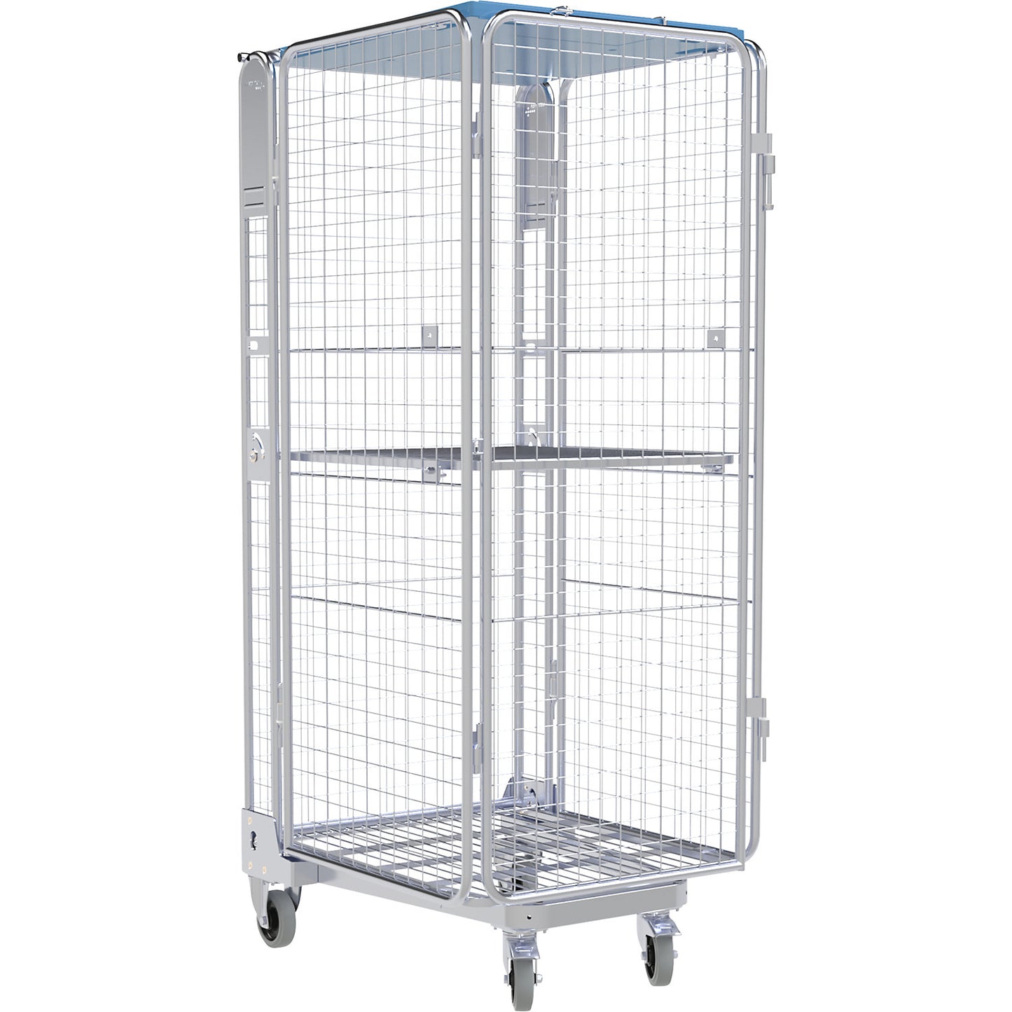 Roll container, 5-sided, steel/plastic, H 1895 mm, 1 shelf.