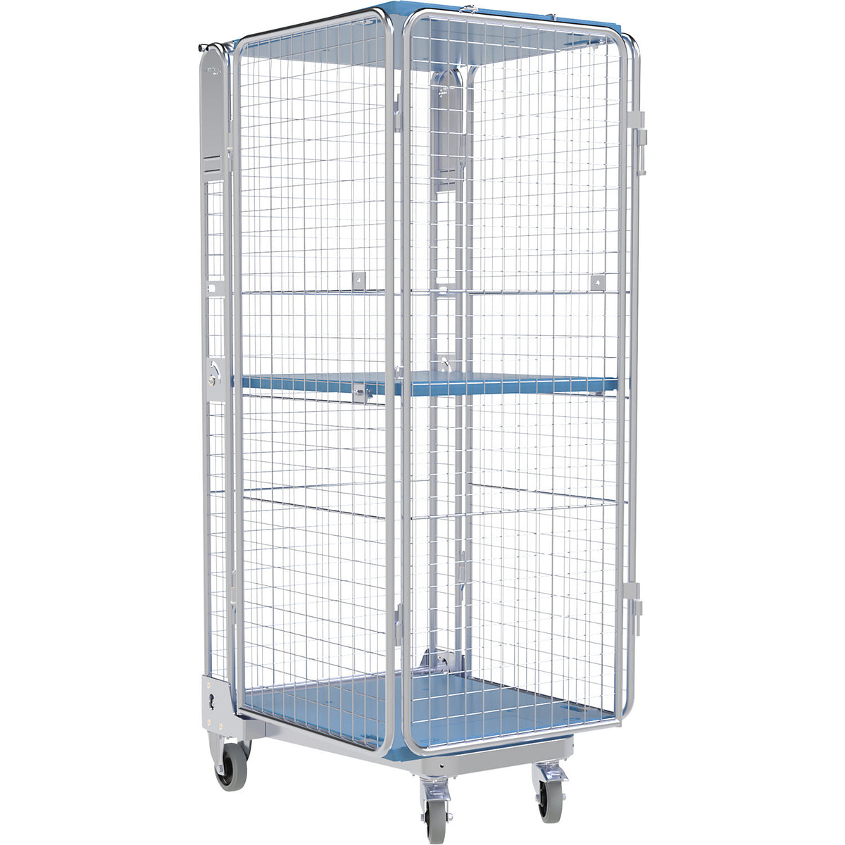 Roll container, 5-sided, plastic dolly, H 1895 mm, 1 shelf.