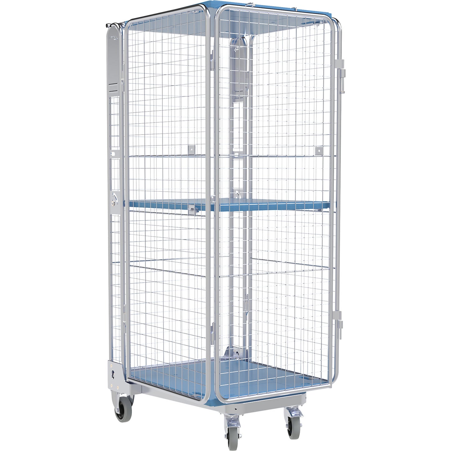 Roll container, 5-sided, plastic dolly, H 1895 mm, 1 shelf.