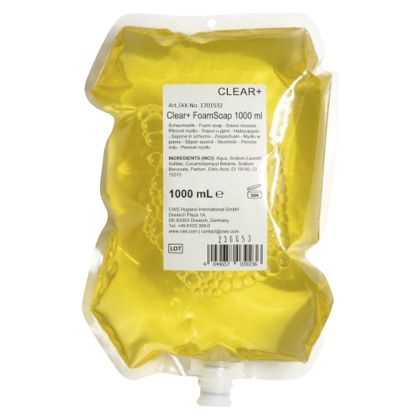Clear+ foaming soap, pH-neutral, contents 1 litre, pack of 4.