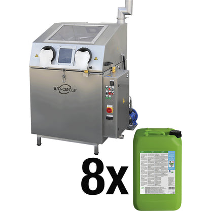 Parts washing machine Turbo 800 set, with 8 x 20 l BIO-CIRCLE L EVO, made of stainless steel.