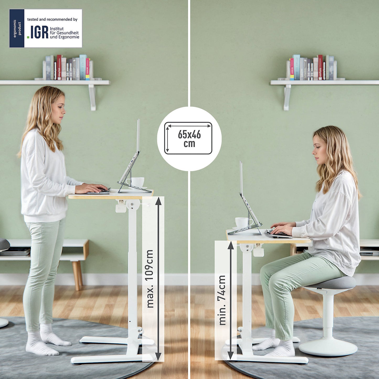 Desk, folding, HxWxD 740 - 1090 x 460 x 650 mm, white.