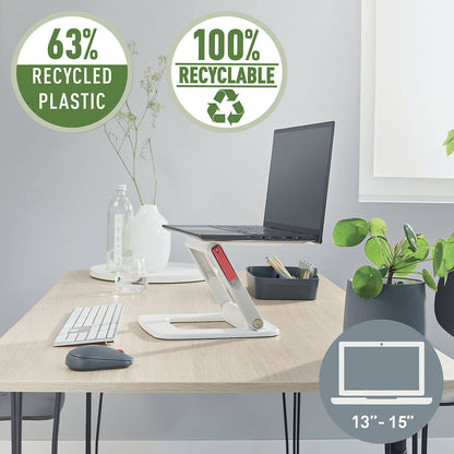 Multi-angle laptop stand Leitz Ergo, HxWxD 45 x 258 x 253 mm, white.