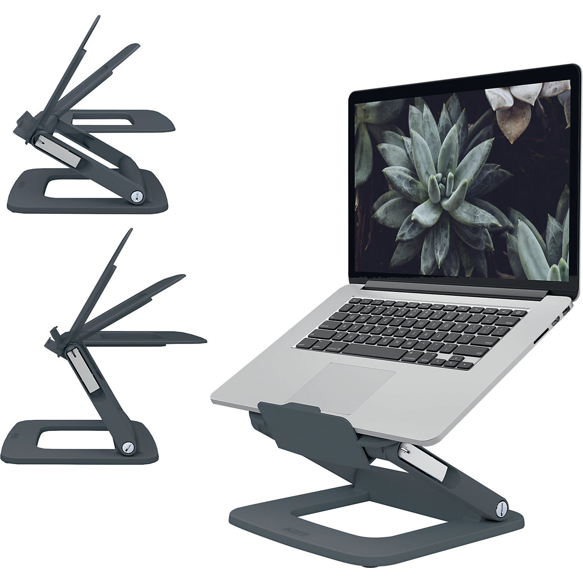 Multi-angle laptop stand Leitz Ergo, HxWxD 45 x 258 x 253 mm, dark grey.