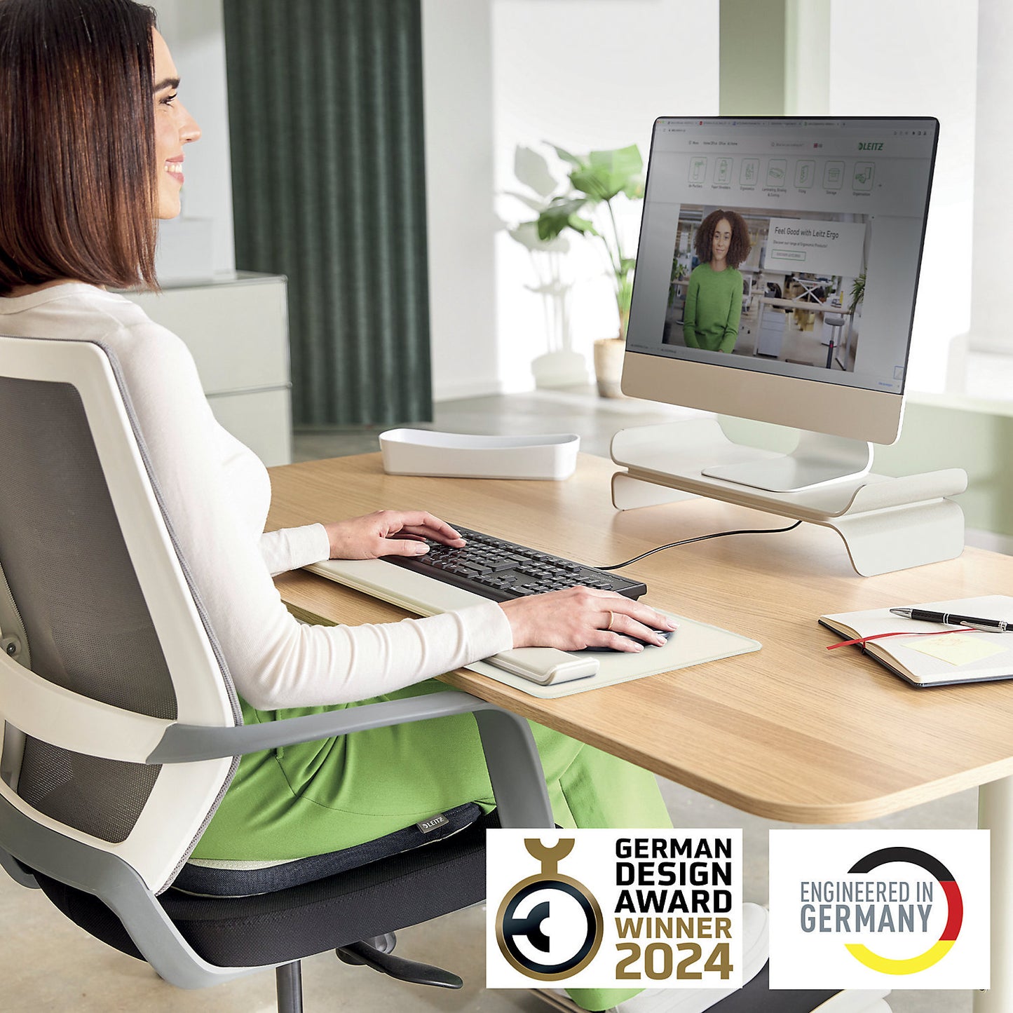 Leitz Ergo adjustable monitor stand, height 55 - 77 mm, light grey.