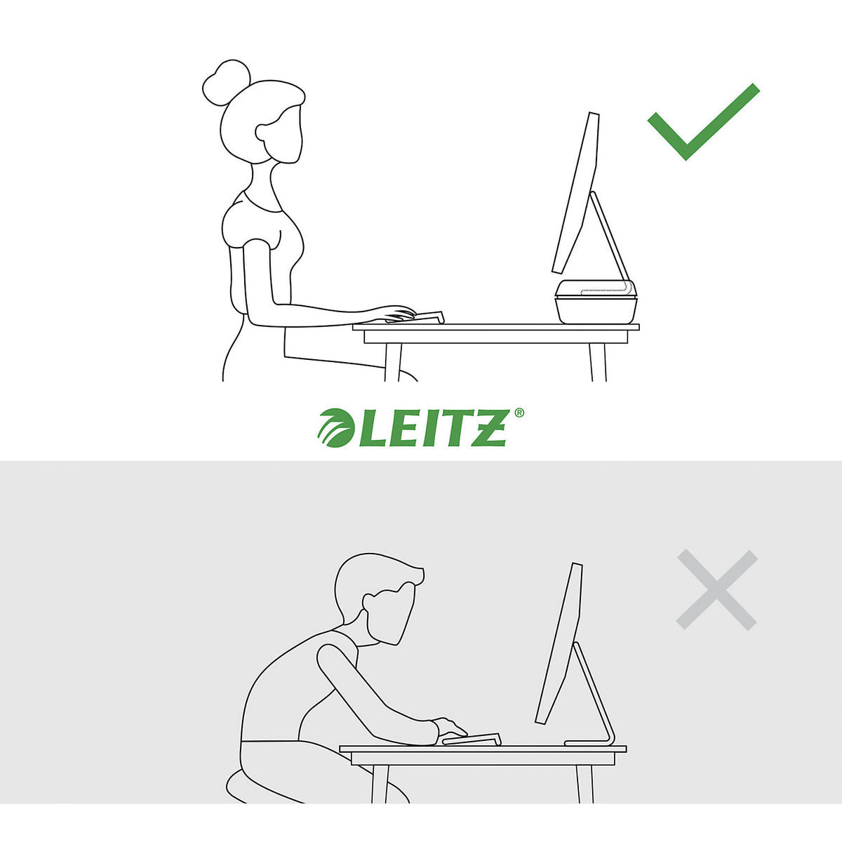 Leitz Ergo adjustable monitor stand, height 55 - 77 mm, dark grey.