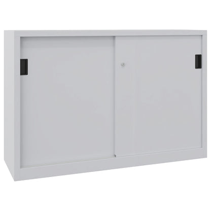 Sliding door cabinet, height 1000 mm, solid sheet metal doors, WxD 1500 x 500 mm, with divider and 2 x 2 shelves, door light grey.