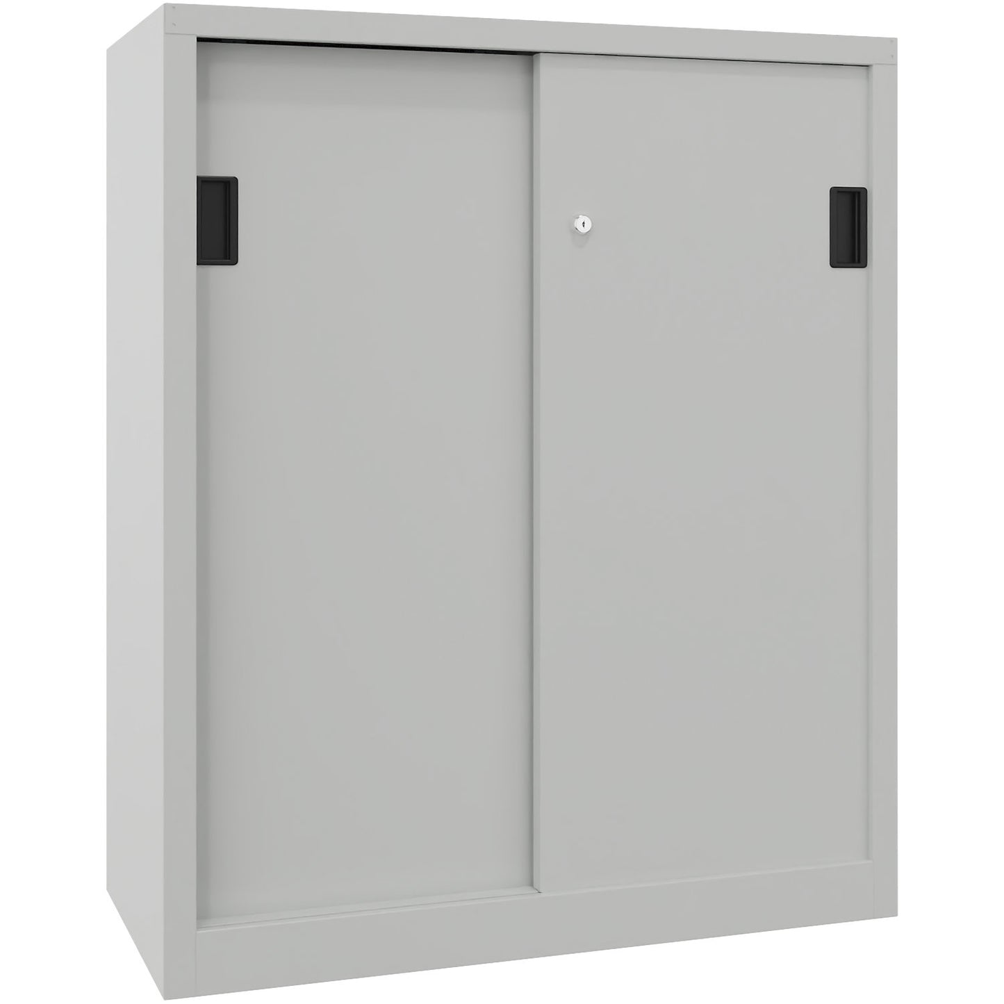 Sliding door cabinet, height 1200 mm, solid sheet metal doors, WxD 1000 x 400 mm, with 2 shelves, door light grey.