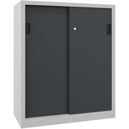 Sliding door cabinet, height 1200 mm, solid sheet metal doors, WxD 1000 x 400 mm, with 2 shelves, anthracite door.