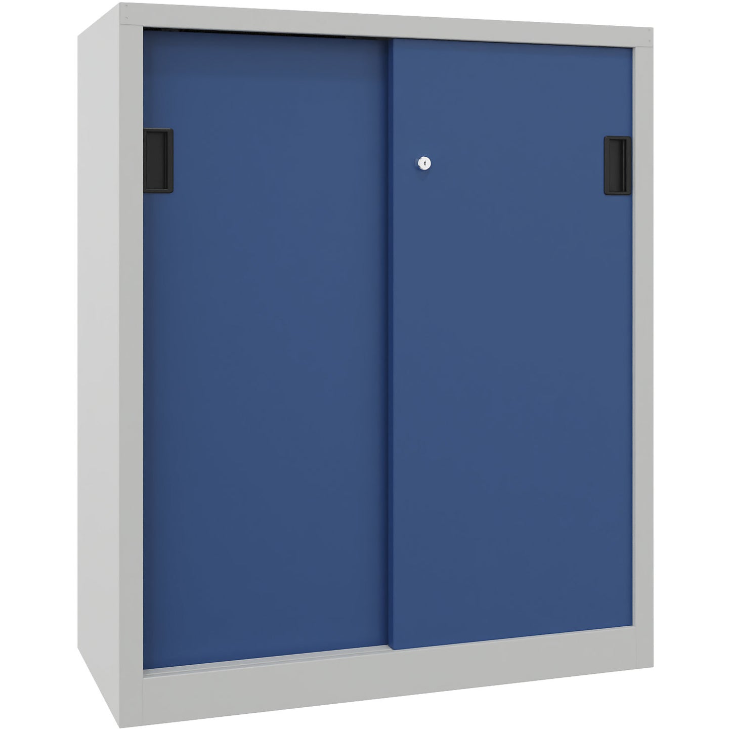 Sliding door cabinet, height 1200 mm, solid sheet metal doors, WxD 1000 x 500 mm, with 2 shelves, door gentian blue.