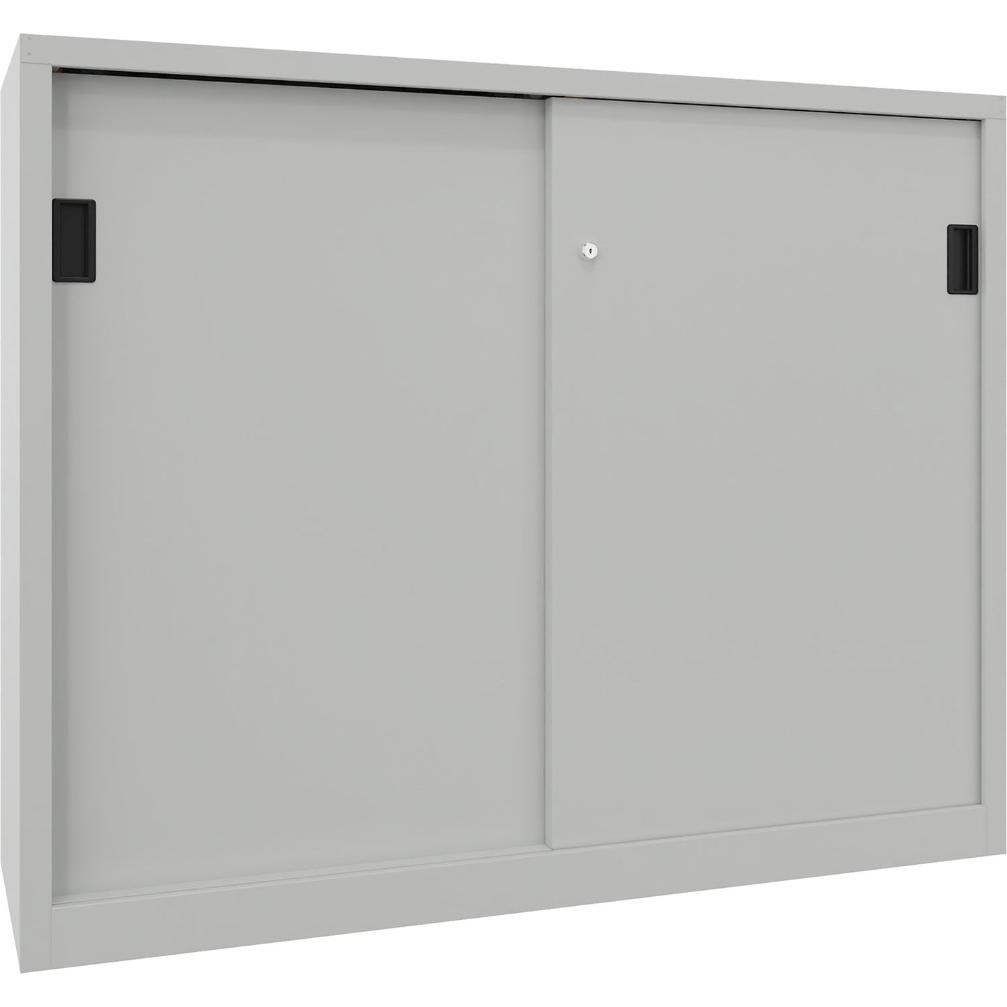 Sliding door cabinet, height 1200 mm, solid sheet metal doors, WxD 1500 x 400 mm, with divider and 2 x 2 shelves, door light grey.
