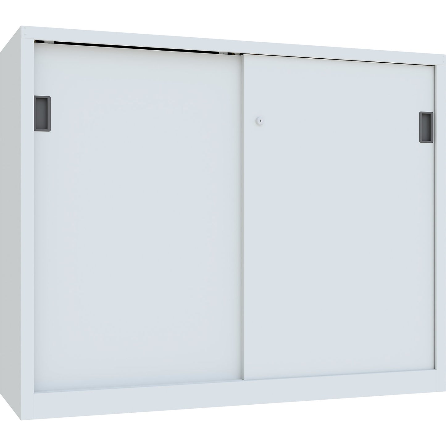 Sliding door cabinet, height 1200 mm, solid sheet metal doors, WxD 1500 x 500 mm, with divider and 2 x 2 shelves, door light grey.