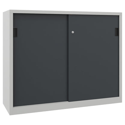 Sliding door cabinet, height 1200 mm, solid sheet metal doors, WxD 1500 x 500 mm, with divider and 2 x 2 shelves, door anthracite.