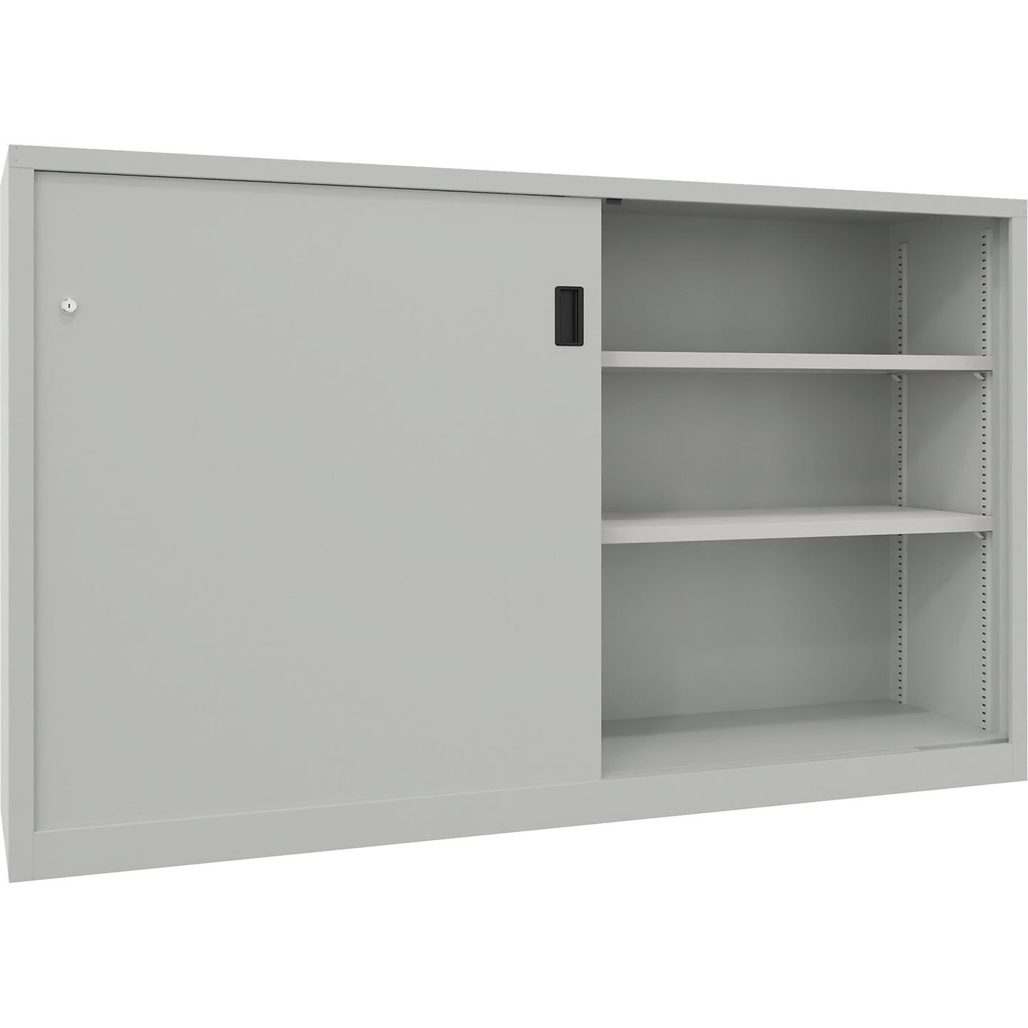 Sliding door cabinet, height 1200 mm, solid sheet metal doors, WxD 2000 x 400 mm, with divider and 2 x 2 shelves, door light grey.