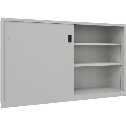 Sliding door cabinet, height 1200 mm, solid sheet metal doors, WxD 2000 x 400 mm, with divider and 2 x 2 shelves, door light grey.