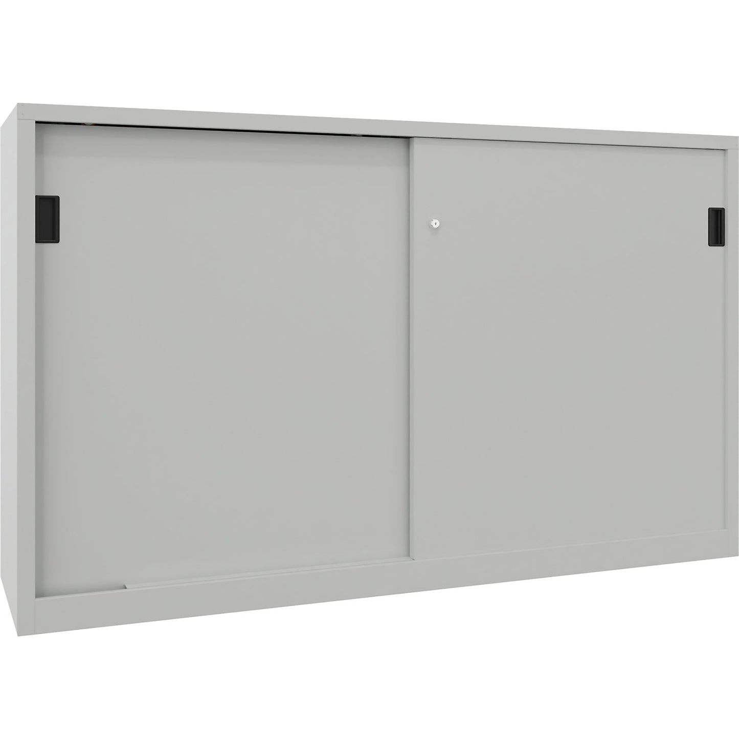 Sliding door cabinet, height 1200 mm, solid sheet metal doors, WxD 2000 x 400 mm, with divider and 2 x 2 shelves, door light grey.