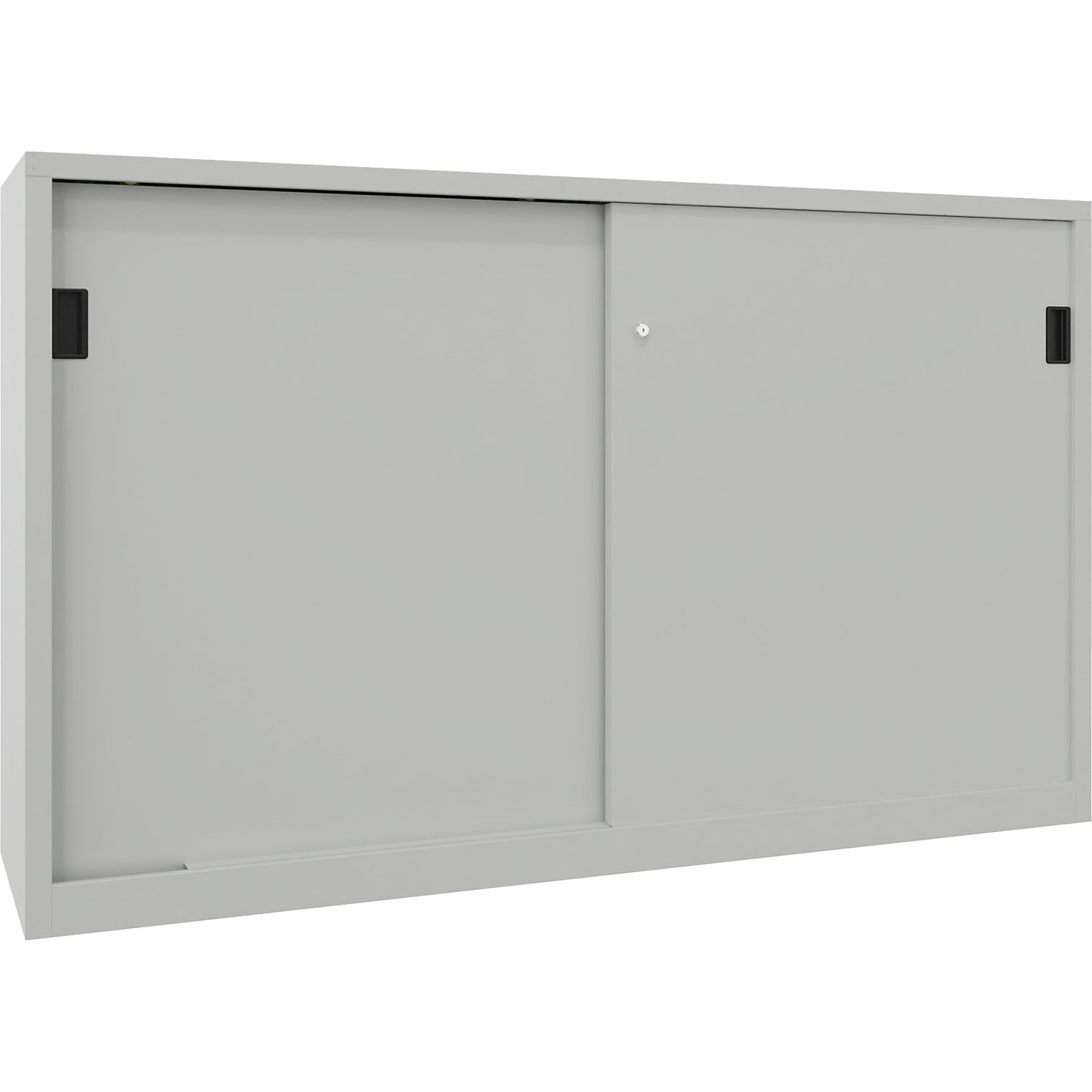 Sliding door cabinet, height 1200 mm, solid sheet metal doors, WxD 2000 x 500 mm, with divider and 2 x 2 shelves, door light grey.
