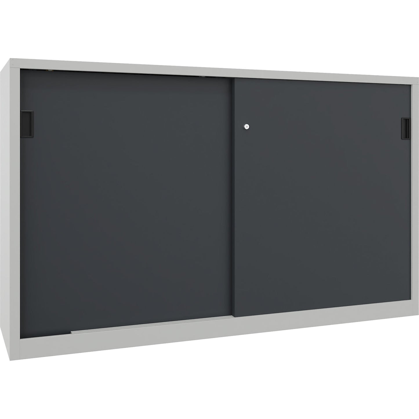 Sliding door cabinet, height 1200 mm, solid sheet metal doors, WxD 2000 x 500 mm, with divider and 2 x 2 shelves, anthracite door.