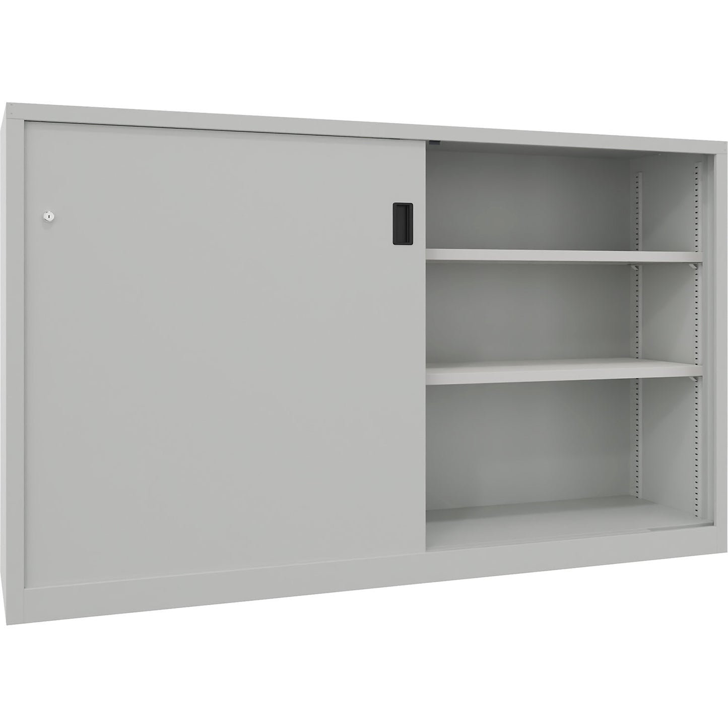 Sliding door cabinet, height 1200 mm, solid sheet metal doors, WxD 2000 x 600 mm, with divider and 2 x 2 shelves, door light grey.