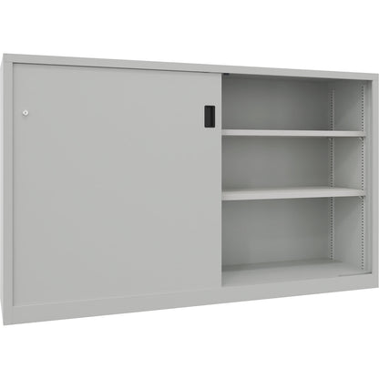 Sliding door cabinet, height 1200 mm, solid sheet metal doors, WxD 2000 x 600 mm, with divider and 2 x 2 shelves, door light grey.