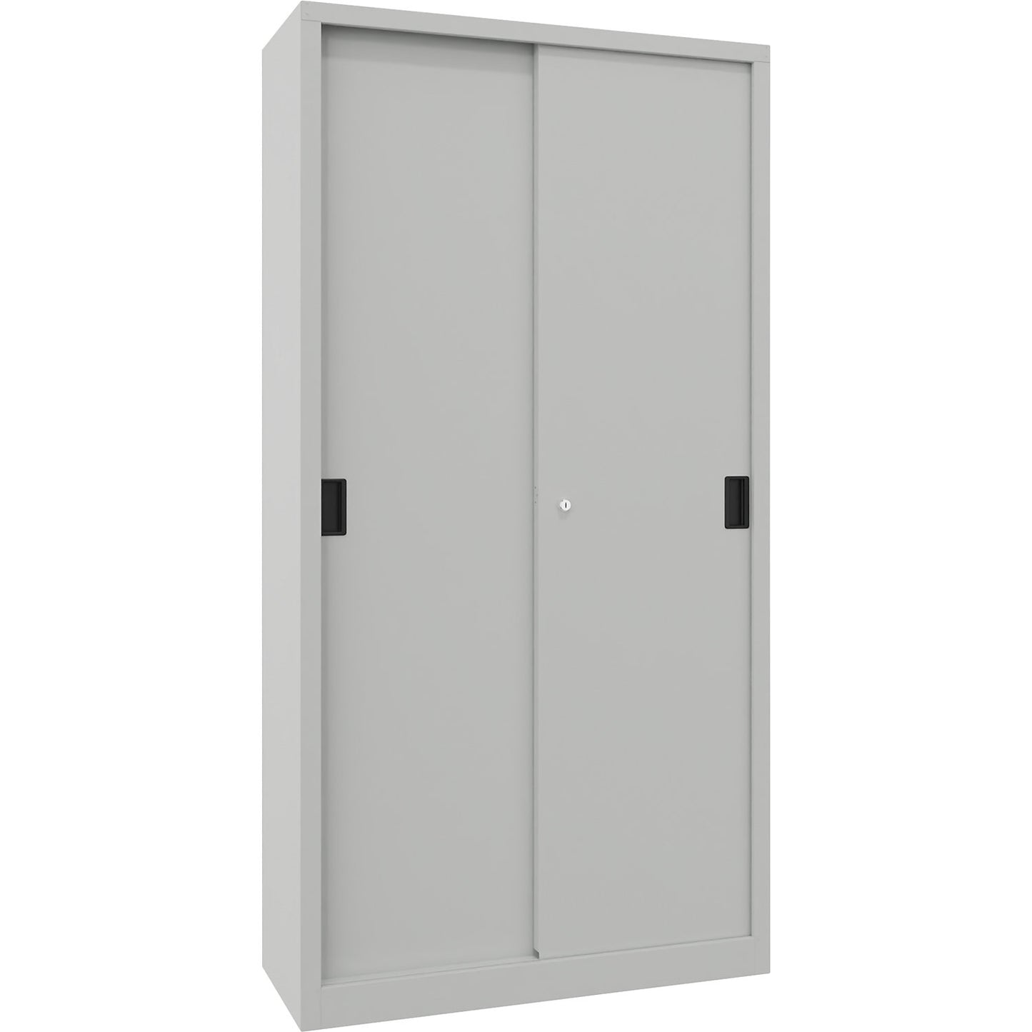Sliding door cabinet, height 1950 mm, solid sheet metal doors, WxD 1000 x 400 mm, with 4 shelves, door light grey.