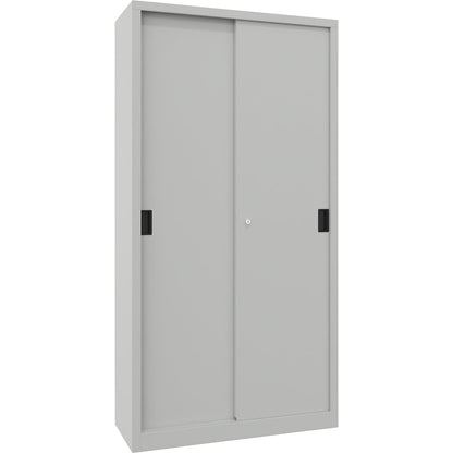 Sliding door cabinet, height 1950 mm, solid sheet metal doors, WxD 1000 x 400 mm, with 4 shelves, door light grey.