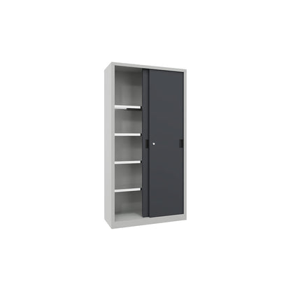 Sliding door cabinet, height 1950 mm, solid sheet metal doors, WxD 1000 x 400 mm, with 4 shelves, anthracite door.