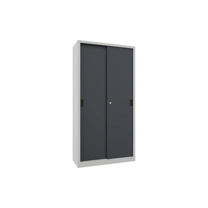 Sliding door cabinet, height 1950 mm, solid sheet metal doors, WxD 1000 x 400 mm, with 4 shelves, anthracite door.