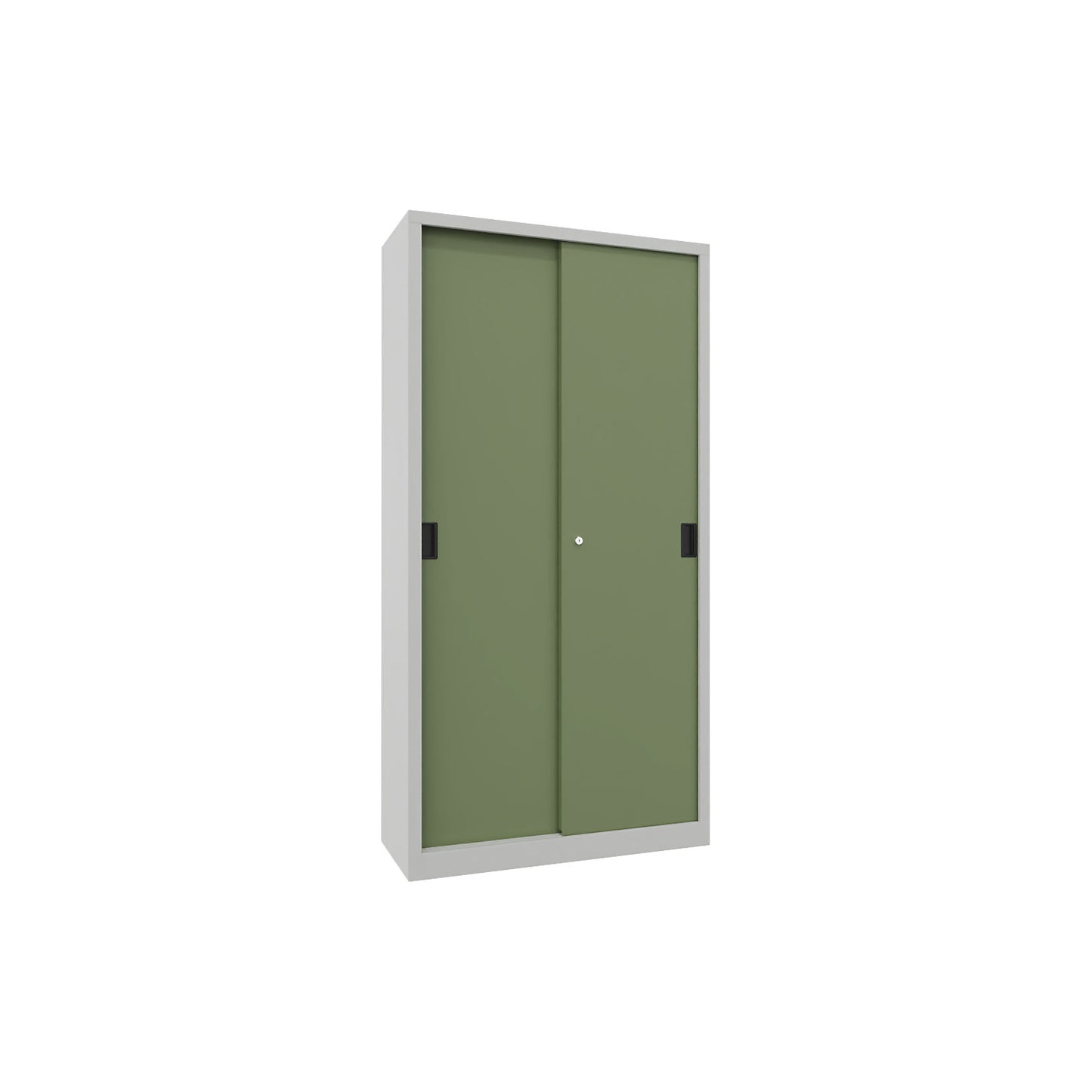 Sliding door cabinet, height 1950 mm, solid sheet metal doors, WxD 1000 x 400 mm, with 4 shelves, door reseda green.