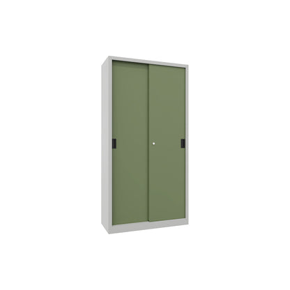 Sliding door cabinet, height 1950 mm, solid sheet metal doors, WxD 1000 x 400 mm, with 4 shelves, door reseda green.