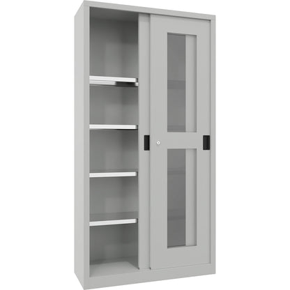 Sliding door cabinet, height 1950 mm, glazed doors, WxD 1000 x 400 mm, with 4 shelves, door light grey.