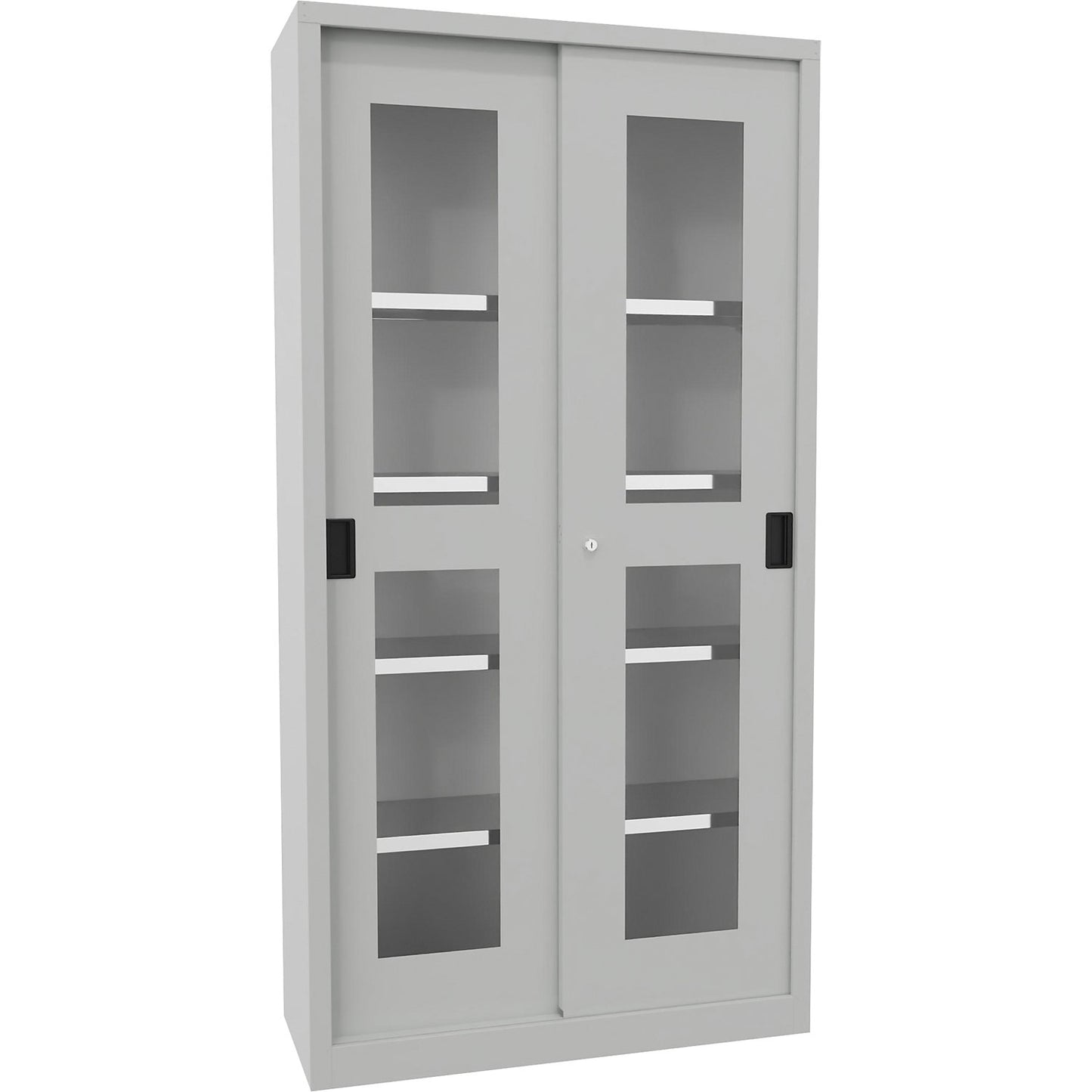 Sliding door cabinet, height 1950 mm, glazed doors, WxD 1000 x 400 mm, with 4 shelves, door light grey.