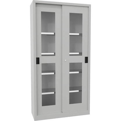 Sliding door cabinet, height 1950 mm, glazed doors, WxD 1000 x 400 mm, with 4 shelves, door light grey.