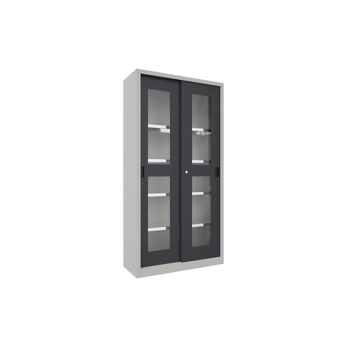 Sliding door cabinet, height 1950 mm, glazed doors, WxD 1000 x 400 mm, with 4 shelves, anthracite door.