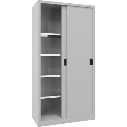 Sliding door cabinet, height 1950 mm, solid sheet metal doors, WxD 1000 x 500 mm, with 4 shelves, door light grey.