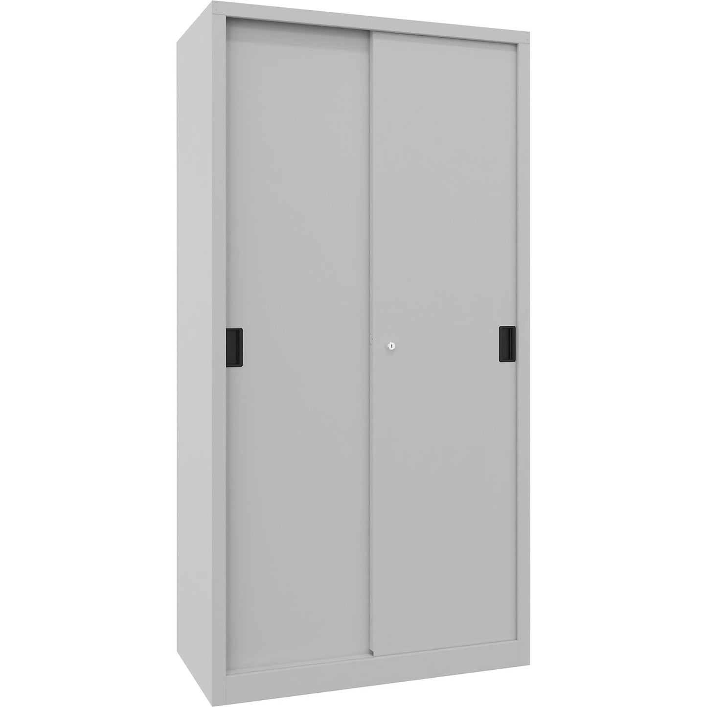 Sliding door cabinet, height 1950 mm, solid sheet metal doors, WxD 1000 x 500 mm, with 4 shelves, door light grey.