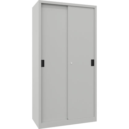 Sliding door cabinet, height 1950 mm, solid sheet metal doors, WxD 1000 x 500 mm, with 4 shelves, door light grey.