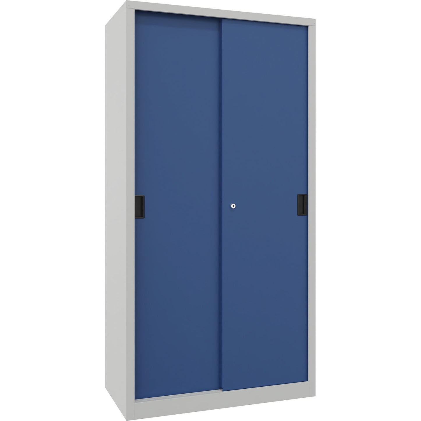 Sliding door cabinet, height 1950 mm, solid sheet metal doors, WxD 1000 x 500 mm, with 4 shelves, door gentian blue.