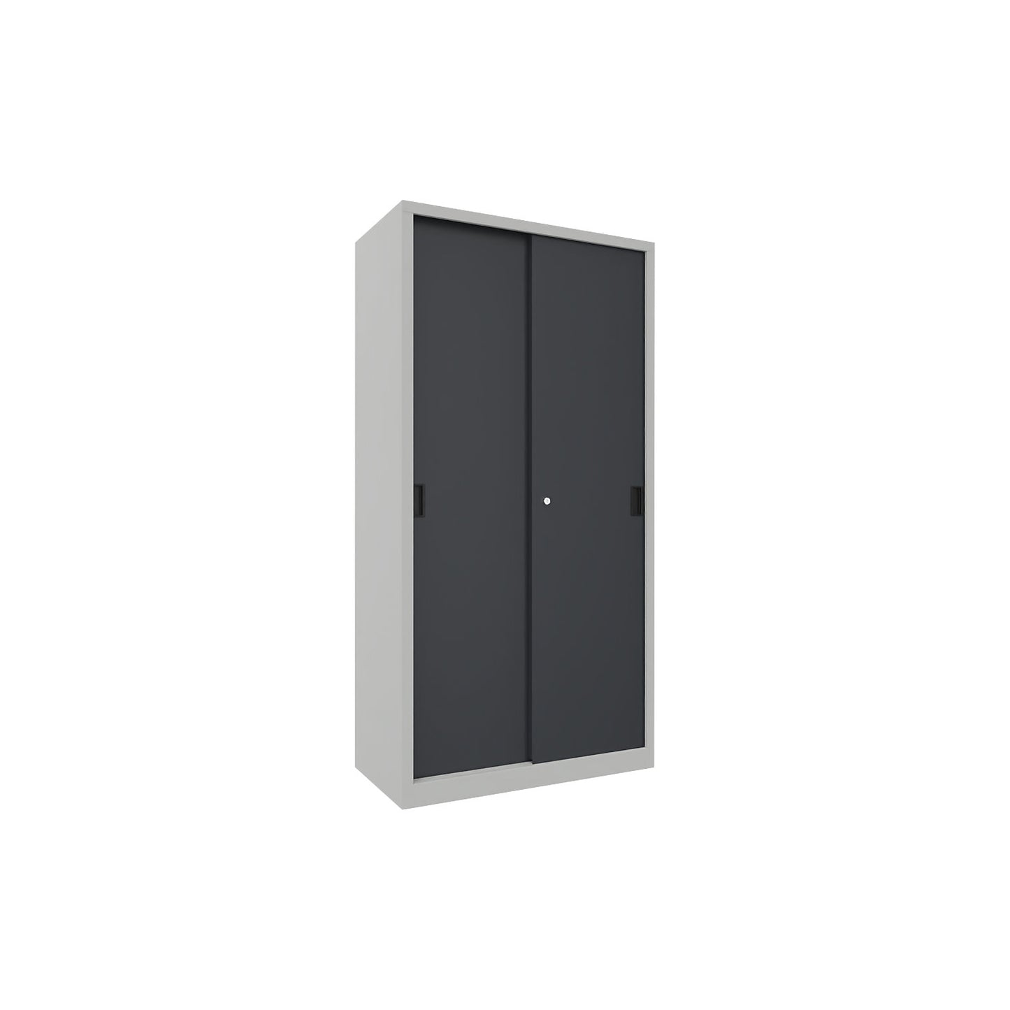 Sliding door cabinet, height 1950 mm, solid sheet metal doors, WxD 1000 x 500 mm, with 4 shelves, anthracite door.
