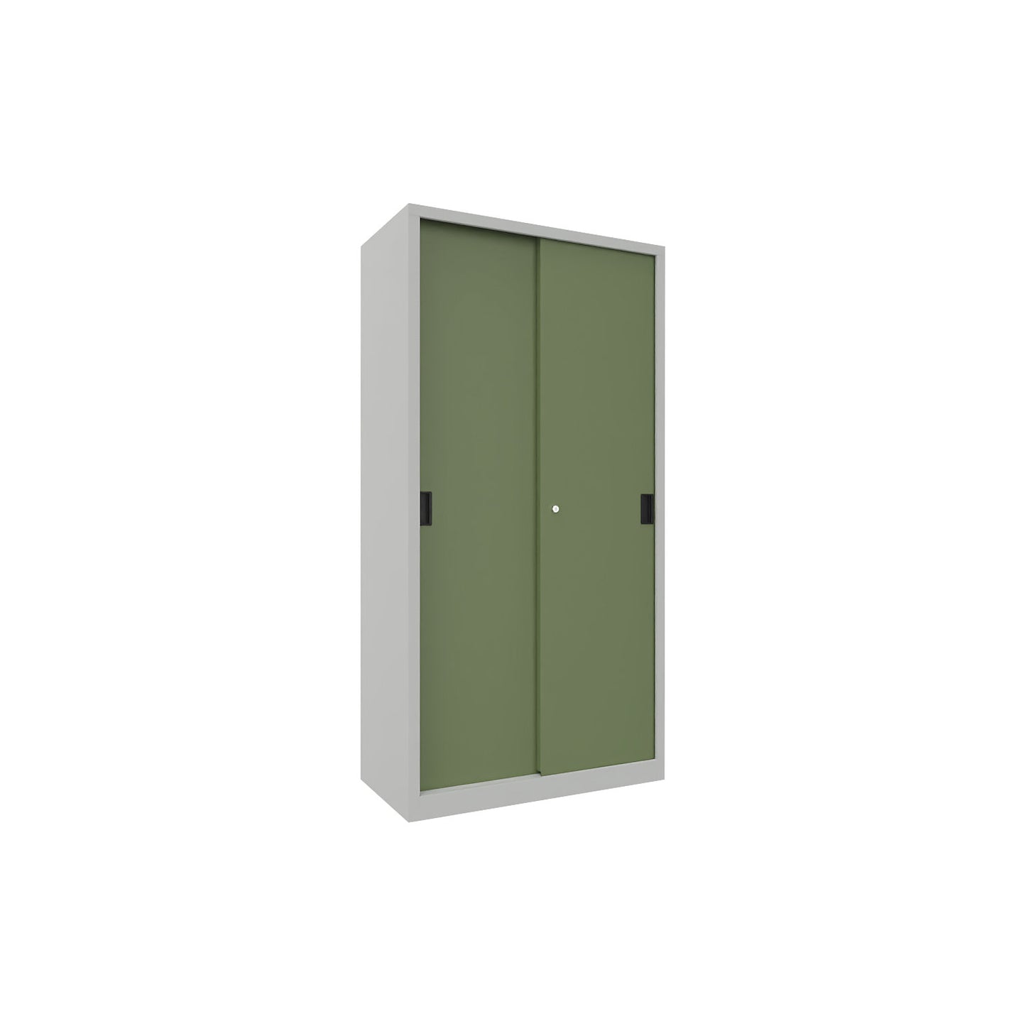 Sliding door cabinet, height 1950 mm, solid sheet metal doors, WxD 1000 x 500 mm, with 4 shelves, door reseda green.