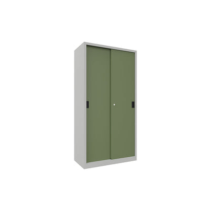 Sliding door cabinet, height 1950 mm, solid sheet metal doors, WxD 1000 x 500 mm, with 4 shelves, door reseda green.
