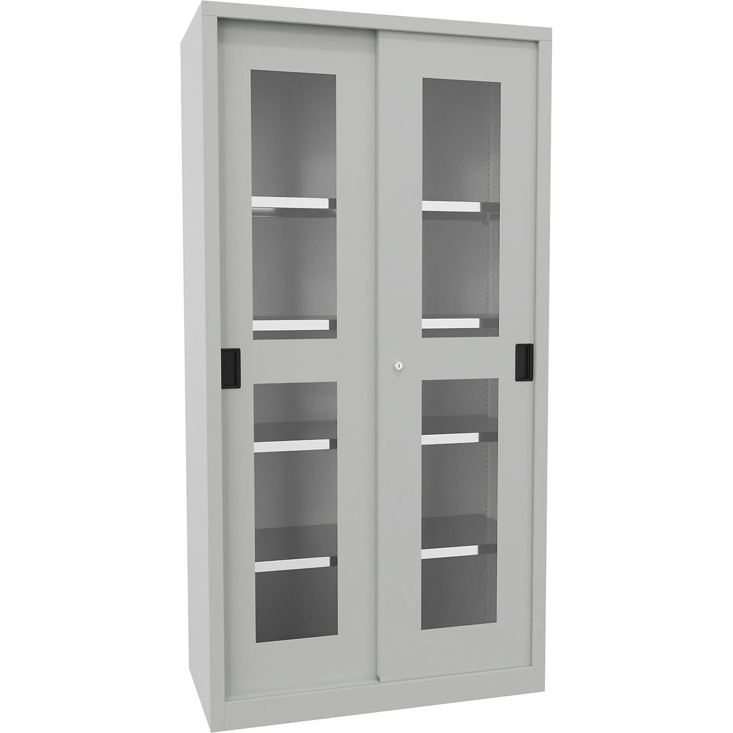 Sliding door cabinet, height 1950 mm, glazed doors, WxD 1000 x 500 mm, with 4 shelves, door light grey.