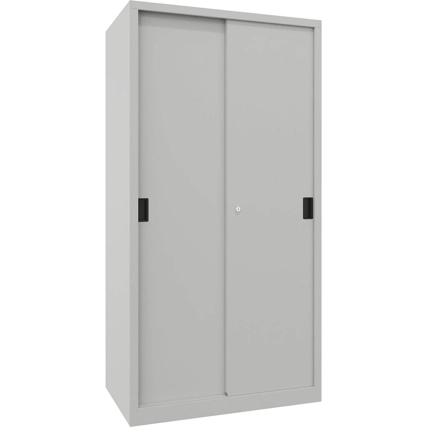 Sliding door cabinet, height 1950 mm, solid sheet metal doors, WxD 1000 x 600 mm, with 4 shelves, door light grey.