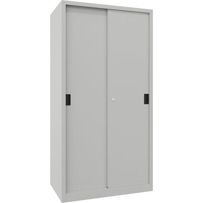 Sliding door cabinet, height 1950 mm, solid sheet metal doors, WxD 1000 x 600 mm, with 4 shelves, door light grey.