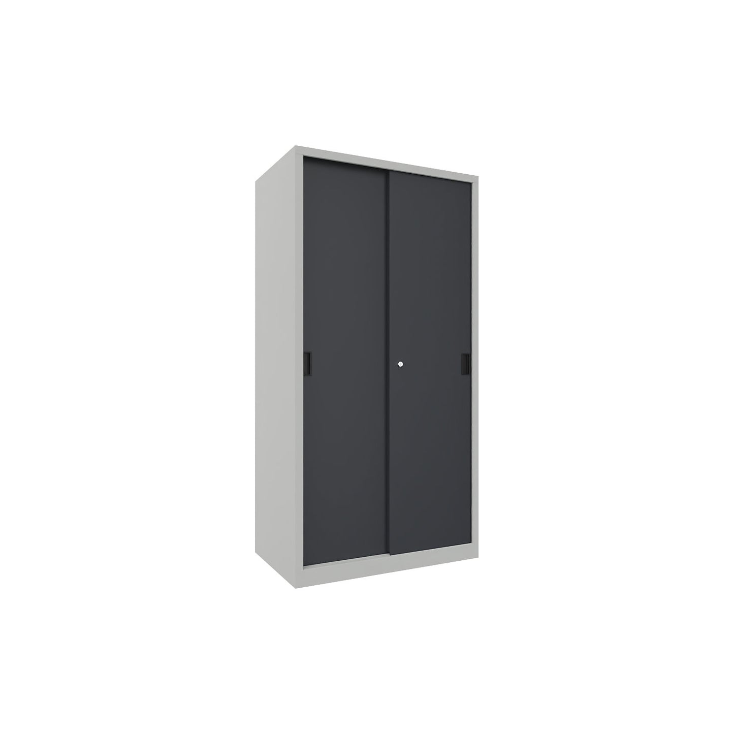 Sliding door cabinet, height 1950 mm, solid sheet metal doors, WxD 1000 x 600 mm, with 4 shelves, anthracite door.