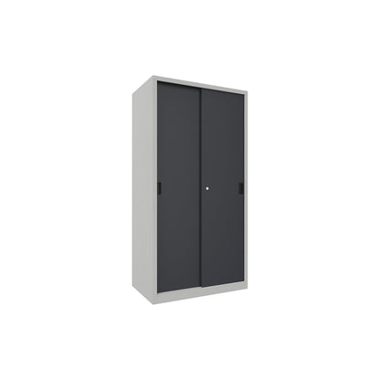 Sliding door cabinet, height 1950 mm, solid sheet metal doors, WxD 1000 x 600 mm, with 4 shelves, anthracite door.