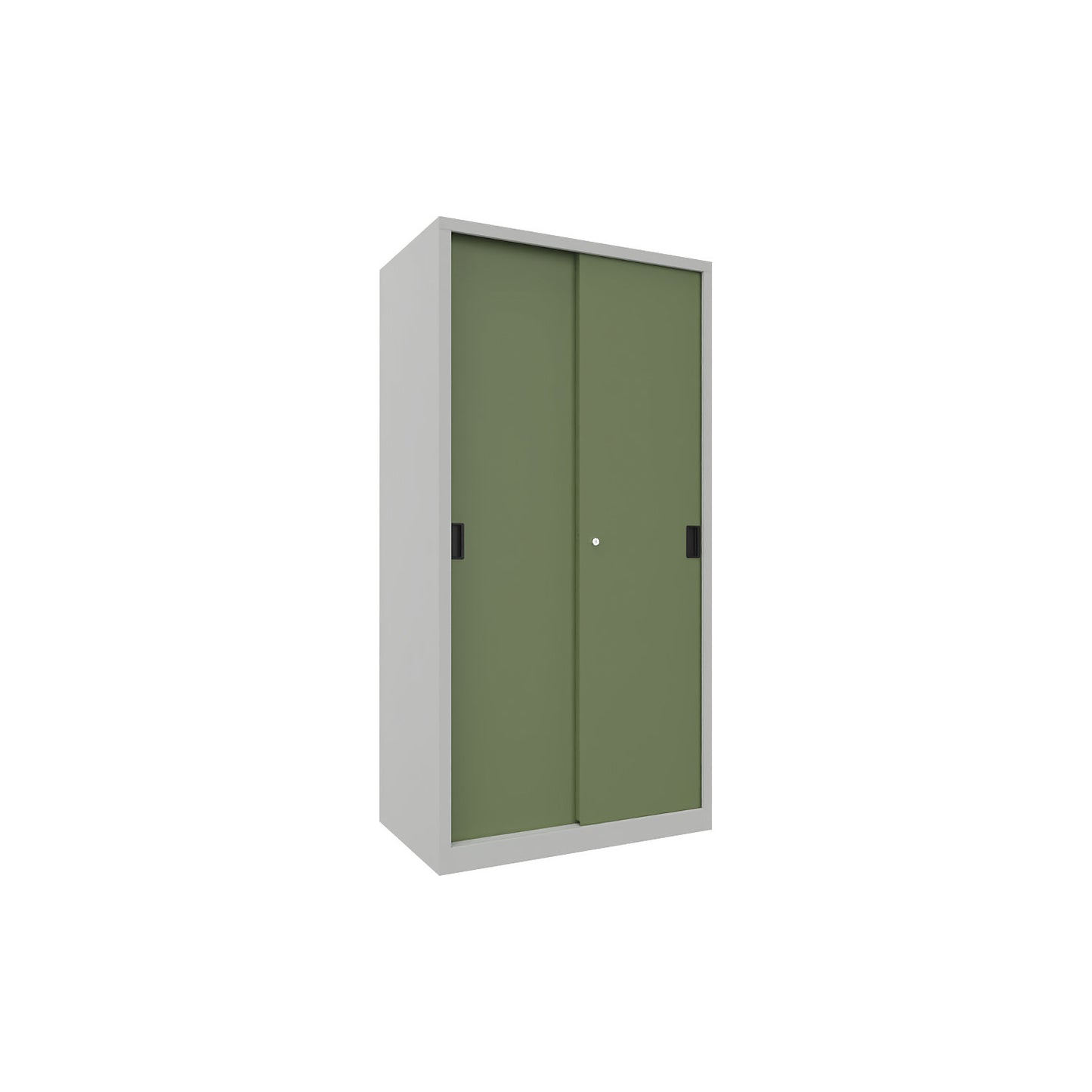 Sliding door cabinet, height 1950 mm, solid sheet metal doors, WxD 1000 x 600 mm, with 4 shelves, door reseda green.