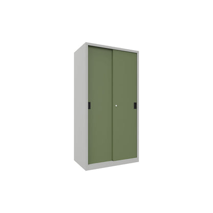 Sliding door cabinet, height 1950 mm, solid sheet metal doors, WxD 1000 x 600 mm, with 4 shelves, door reseda green.