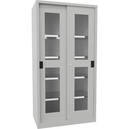 Sliding door cabinet, height 1950 mm, glazed doors, WxD 1000 x 600 mm, with 4 shelves, door light grey.