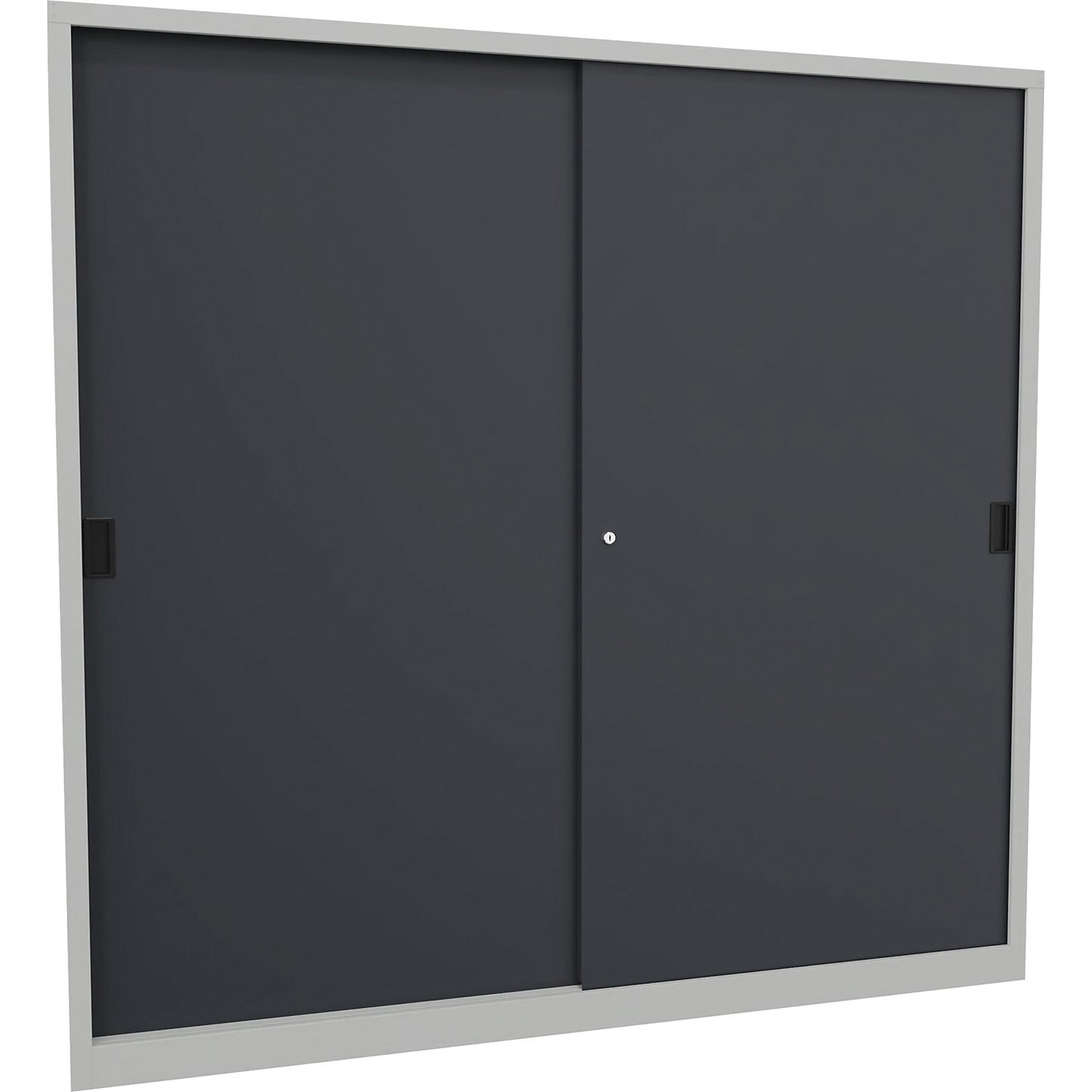 Sliding door cabinet, height 1950 mm, solid sheet metal doors, WxD 2000 x 400 mm, with divider and 2 x 4 shelves, anthracite door.